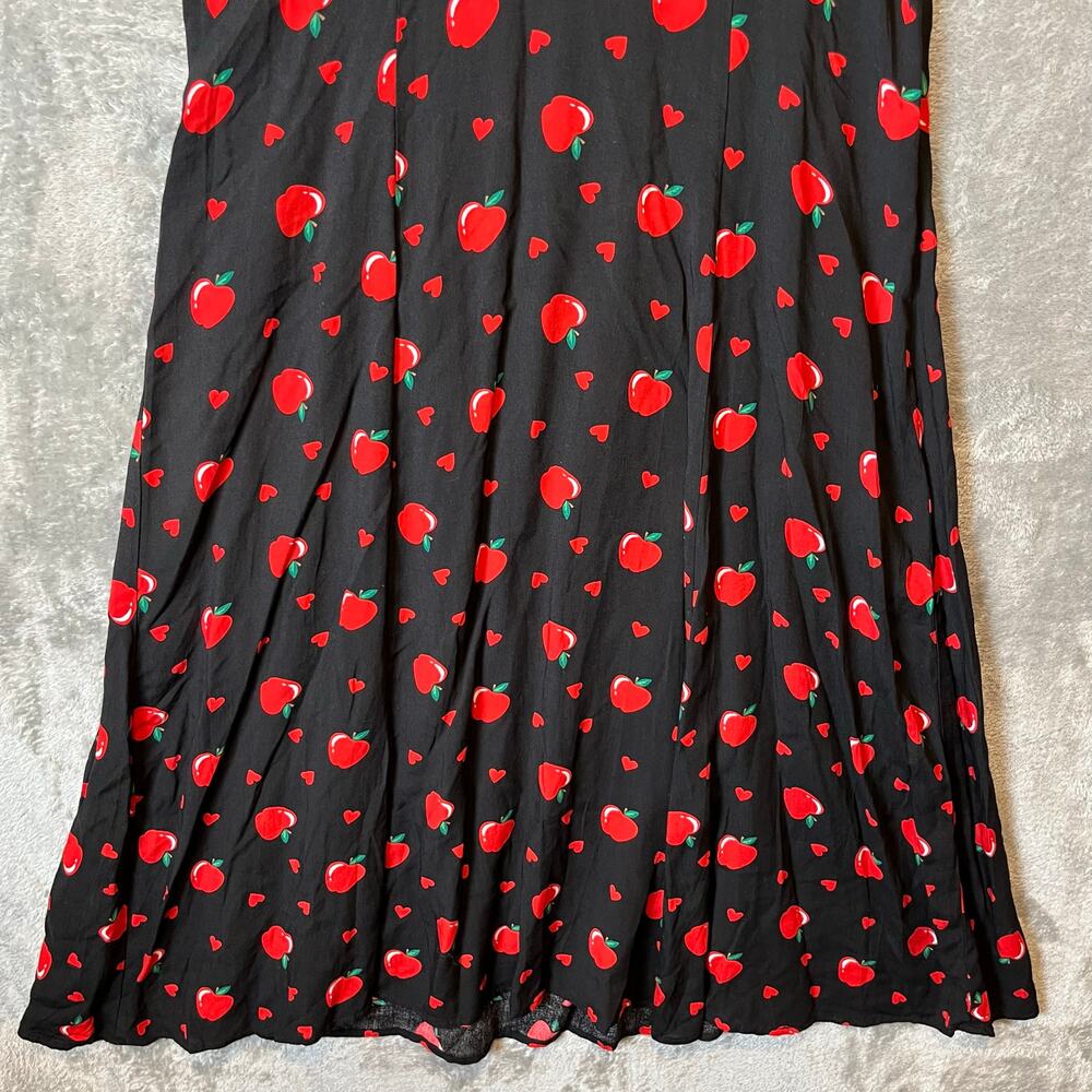 Modcloth X Collectif Gwendolyn Love Apples Tea Dress Size‎ Small Black Red New - Picture 3 of 9